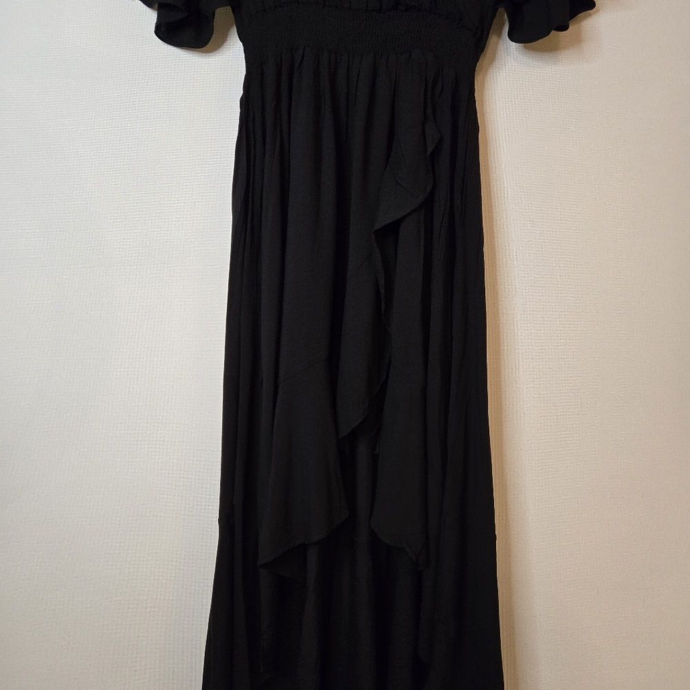 KorMei Women Size XL NWT Black wrap front, elastic waist V-neck dress - Picture 6 of 9